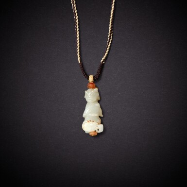 View full screen - View 1 of Lot 3504. A white jade 'figure' pendant, Liao dynasty | 遼 白玉人像墜.