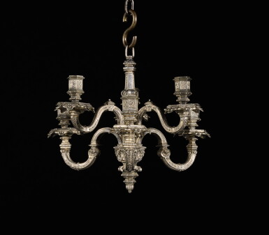 View full screen - View 1 of Lot 112. A French silver six light chandelier, apparently without maker's mark, Paris, circa 1900.