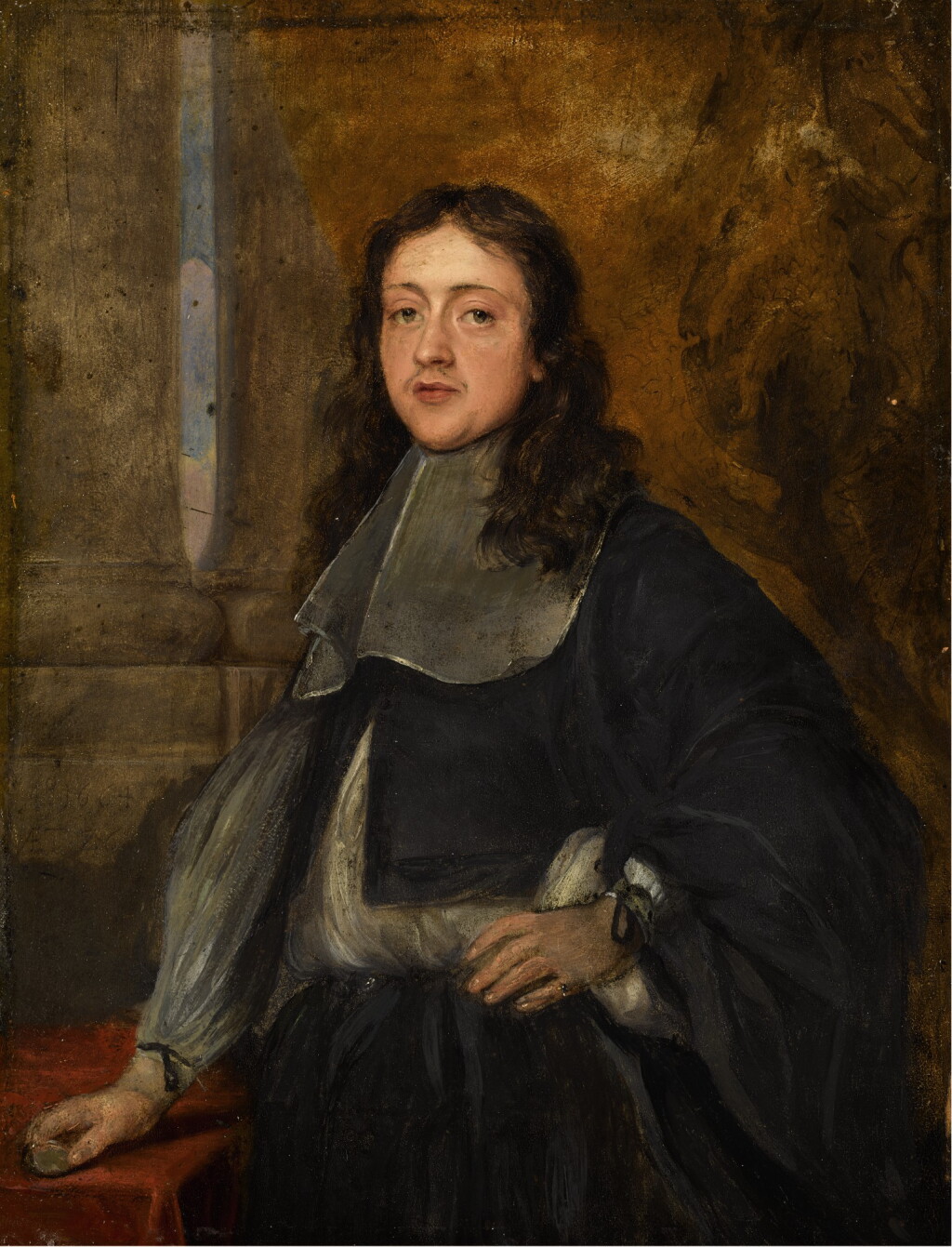 View full screen - View 1 of Lot 345. Portrait of a gentleman, three-quarter length, holding a medallion.