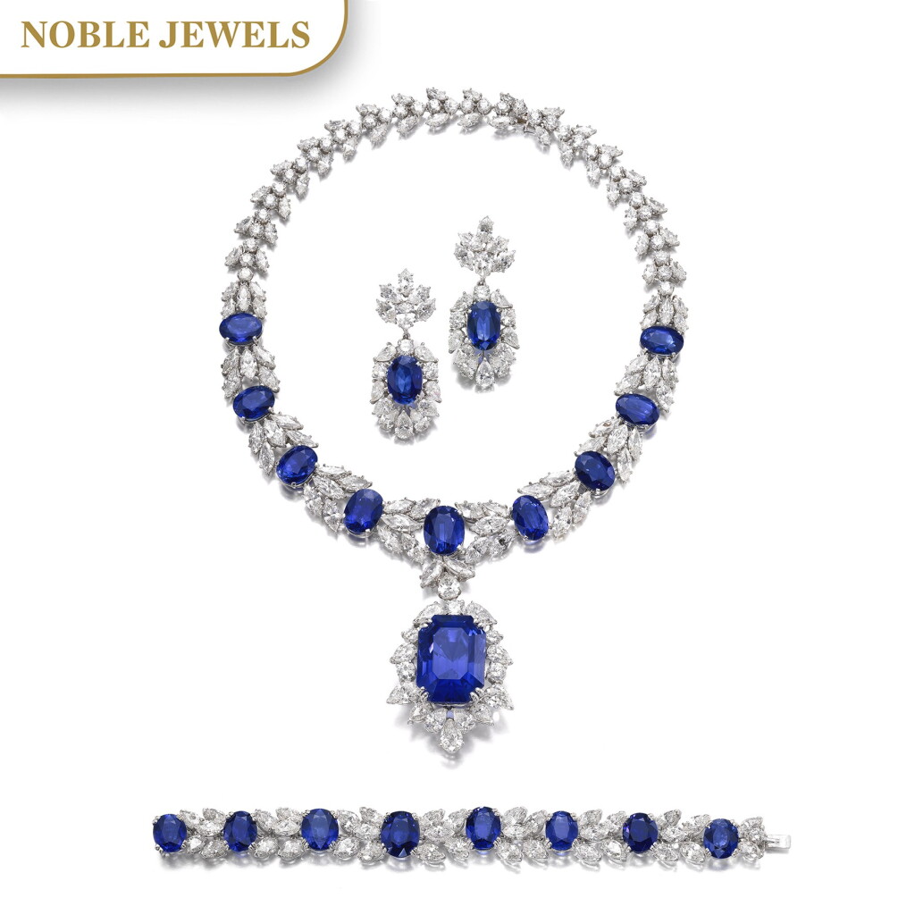 View full screen - View 1 of Lot 168. Jahan | Important sapphire and diamond parure | Jahan | 藍寶石配鑽石首飾套裝.