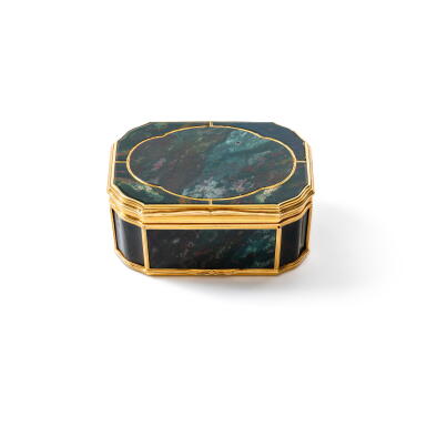 View full screen - View 1 of Lot 104. A gold and hardstone boîte à cage, Noel Hardivilliers, Paris, 1735/1736.