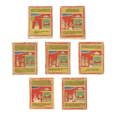 View full screen - View 1 of Lot 366. A GROUP OF SEVEN DOUBLE-SIDED ILLUSTRATIONS TO THE RASIKAPRIYA OF KESHAV DAS, INDIA, MALWA, 1634.