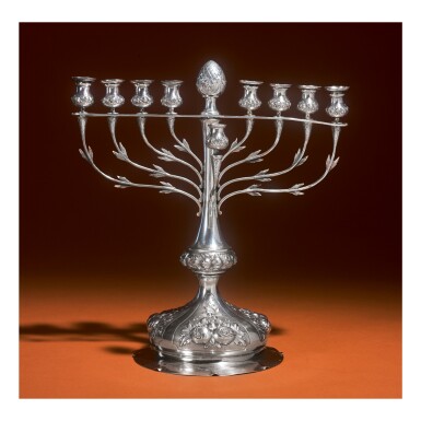 View full screen - View 1 of Lot 149. A GERMAN SILVER HANUKAH LAMP, LAZARUS POSEN, FRANKFURT, LATE 19TH CENTURY.