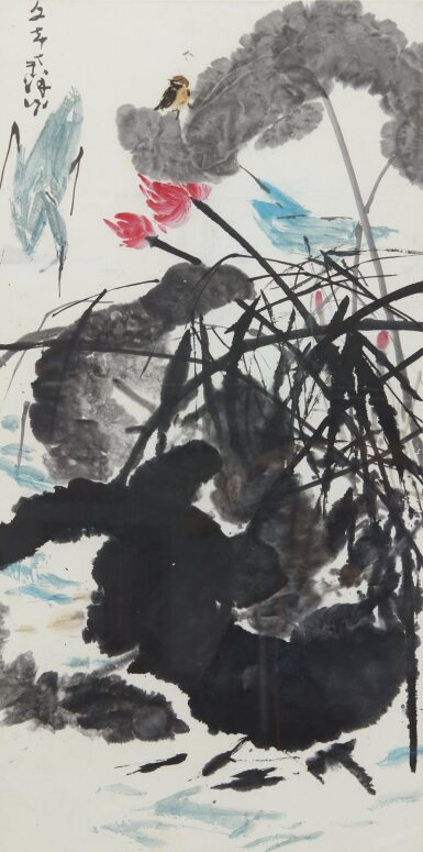View full screen - View 1 of Lot 32. Chen Wen Hsi 陳文希 | Lotus and herons 蓮花和蒼鷺.