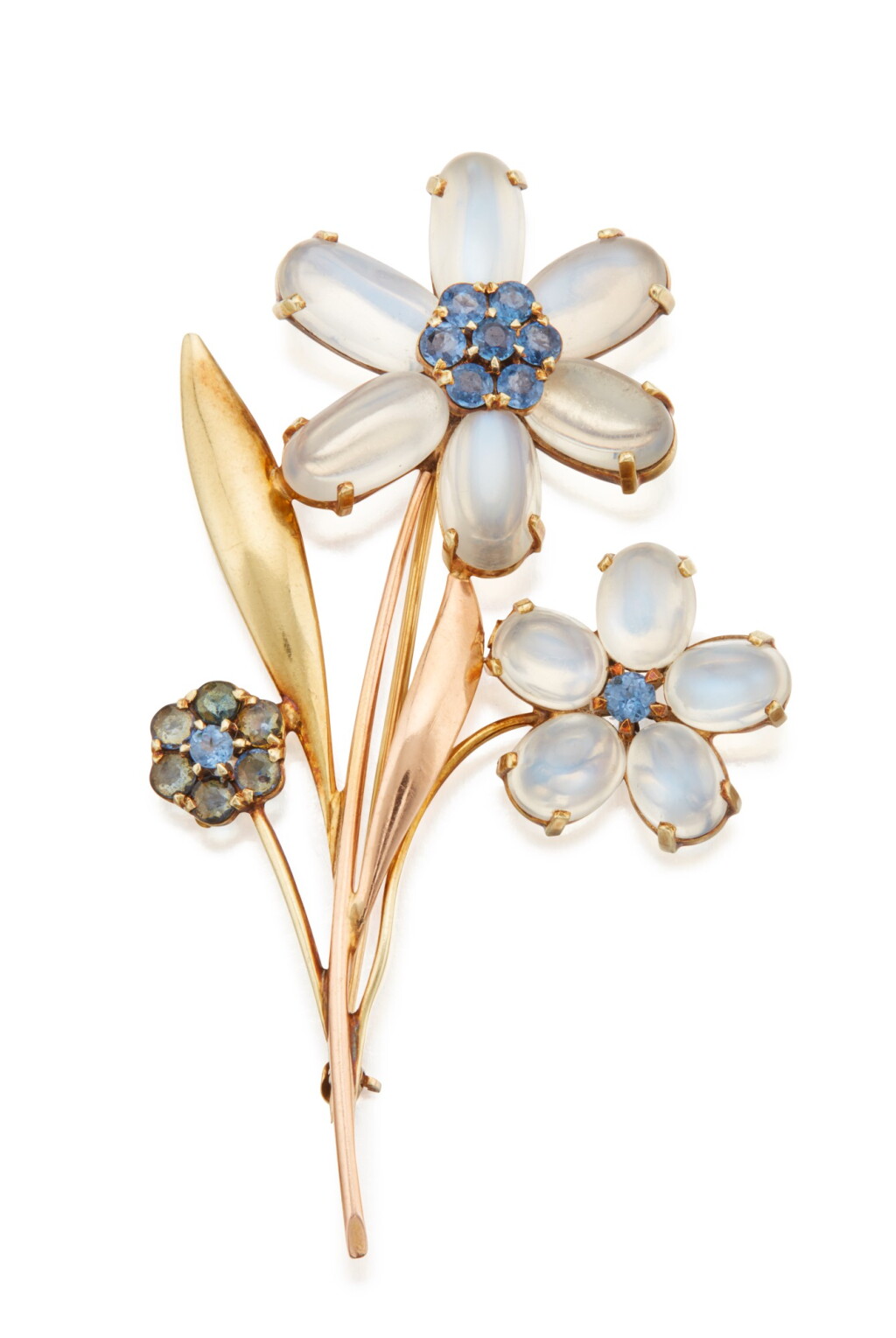 View full screen - View 1 of Lot 58. TWO-COLOR GOLD, MOONSTONE AND SAPPHIRE BROOCH, TIFFANY & CO..