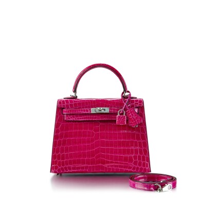 View full screen - View 1 of Lot 7822. Rose Scheherazade Shiny Niloticus Crocodile Kelly 25 Sellier Palladium Hardware, 2019.
