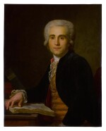 Portrait of Dr. Jean-Louis Baudelocque, half-length, seated at a table with an open book