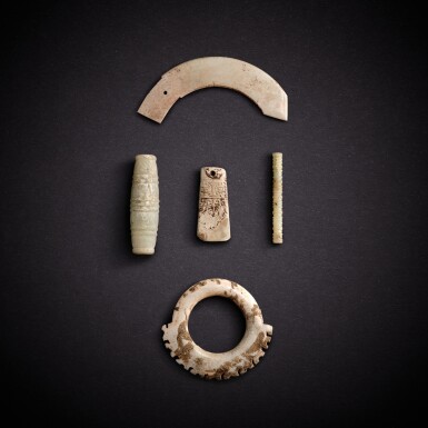 View full screen - View 1 of Lot 7855. Five jade objects, Shang - Eastern Zhou dynasty, Warring States period | 商至東周戰國 玉器五件.