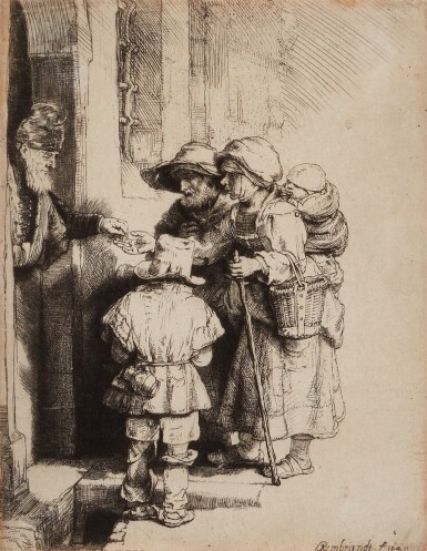 View full screen - View 1 of Lot 548. A Blind Hurdy-Gurdy Player and Family Receiving Alms (B., Holl. 176; New Holl. 243).