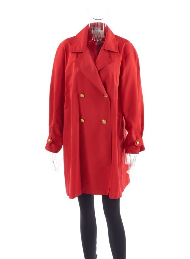 View full screen - View 1 of Lot 141. CHANEL | RED SILK TRENCH COAT.