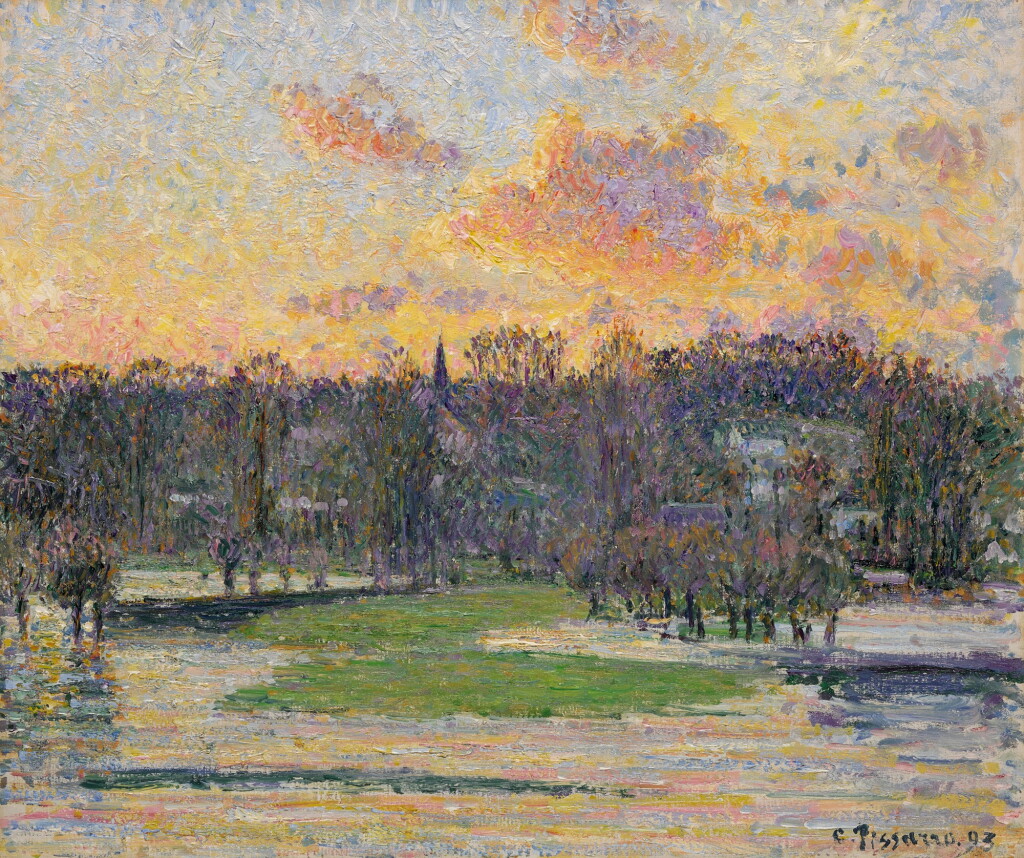 View full screen - View 1 of Lot 119. Vue de Bazincourt, inondation, soleil couchant.