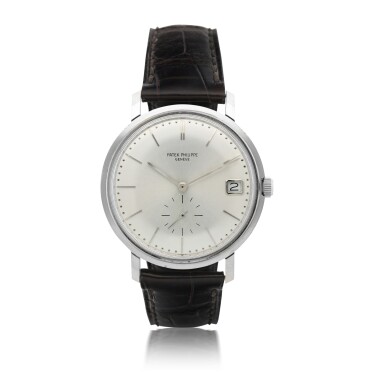 View full screen - View 1 of Lot 107. PATEK PHILIPPE | REFERENCE 3445 A WHITE GOLD AUTOMATIC WRISTWATCH WITH DATE, MADE IN 1969.