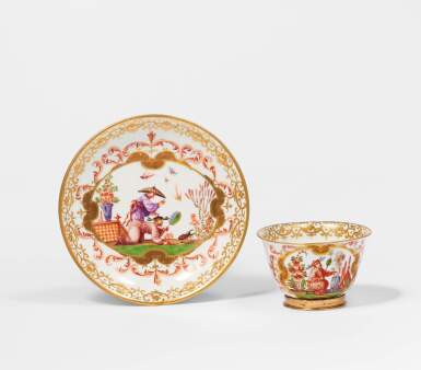 View full screen - View 1 of Lot 40. A Meissen Silver-Gilt-Mounted Teabowl and Saucer, Circa 1723.