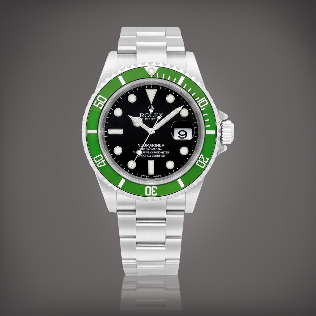 View full screen - View 1 of Lot 2105. Submariner "Kermit Flat 4", Reference 16610LV | A stainless steel wristwatch with date and bracelet, Circa 2004 | 勞力士 | Submariner "Kermit Flat 4" 型號16610LV | 精鋼鏈帶腕錶,備日期顯示,約2004年製.