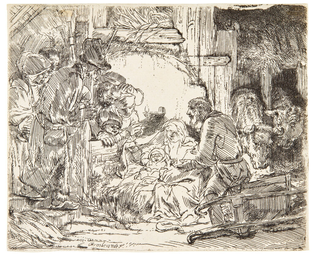 View full screen - View 1 of Lot 50. REMBRANDT HARMENSZ. VAN RIJN | THE ADORATION OF THE SHEPHERDS: WITH THE LAMP (B., HOLL. 45; NEW HOLL. 279; H. 273).
