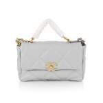 CHANEL | LIGHT GREY COLOUR MAXI FLAP 19 IN LAMBSKIN WITH GOLD HARDWARE, 2020