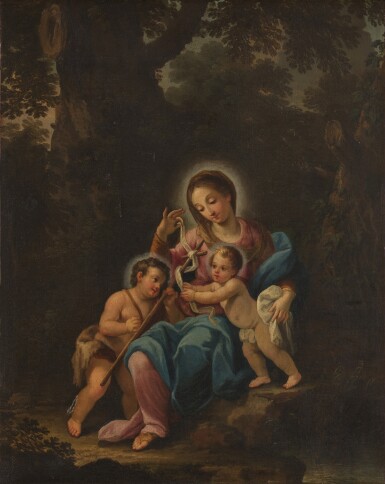 View full screen - View 1 of Lot 10. Madonna and Child with Saint John the Baptist in a landscape.