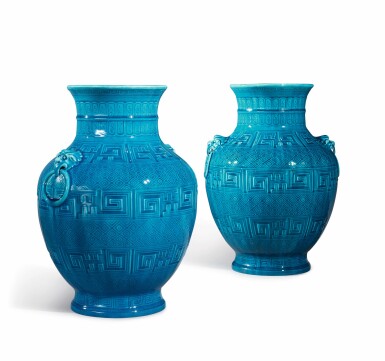 View full screen - View 1 of Lot 315. An assembled pair of Theodore Deck faience 'Persian-Blue' vases, Circa 1875.
