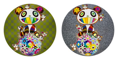 View full screen - View 1 of Lot 90. i. Panda and Child Panda Flowerball / ii. Panda and Child Pandas (Two Works) | I. 熊貓、熊貓孩子和花球 / II. 熊貓與熊貓孩子們(兩幅作品).
