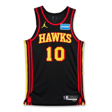 View full screen - View 1 of Lot 45. Zaccharie Risacher Atlanta Hawks 2026 NBA Playoffs Eastern Conference Round 1 Game Worn Statement Edition Jersey | Game 1 | Playoff Debut .