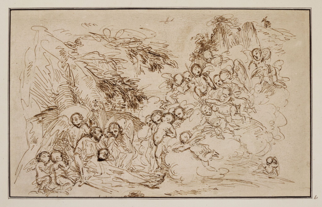 View full screen - View 1 of Lot 526. FOLLOWER OF PIETRO TESTA | Death of a hermit saint surrounded by putti.