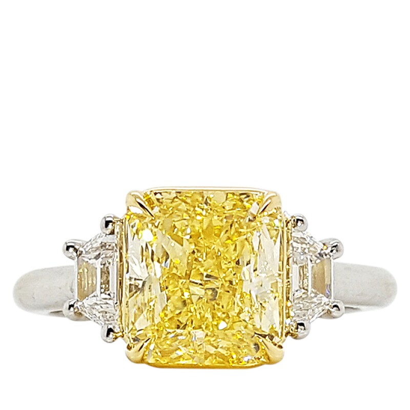 Platinum, Fancy Intense Yellow Diamond and Diamond Engagement Ring