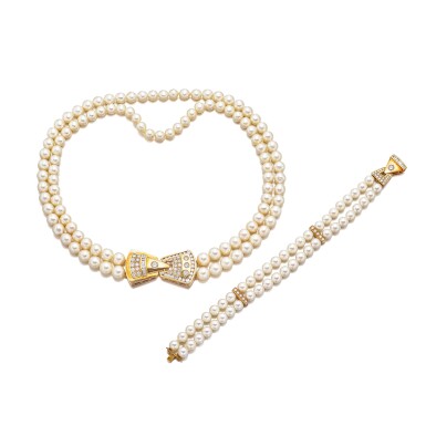 View full screen - View 1 of Lot 1723. Group of Cultured Pearl and Diamond Jewellery | 養殖珍珠 配 鑽石 珠寶一組.