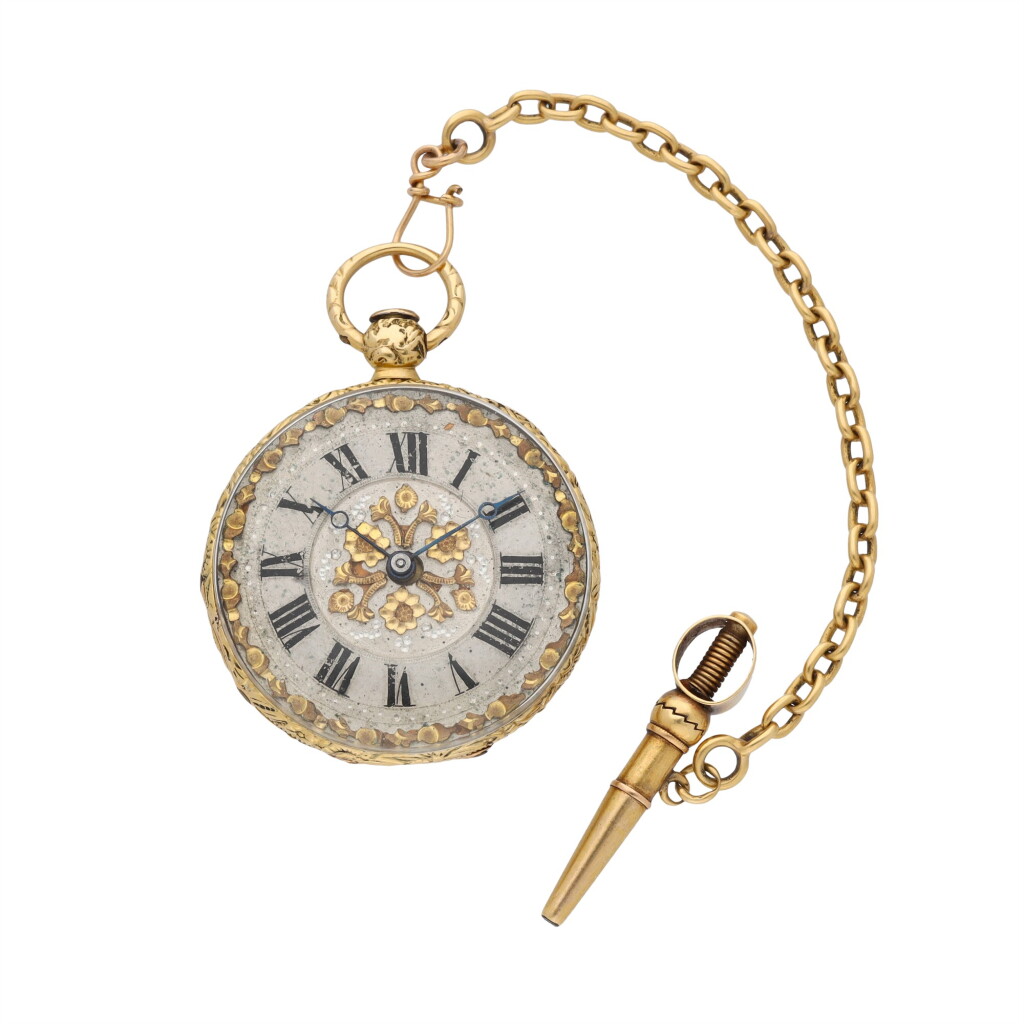 View full screen - View 1 of Lot 178. Meyer à Paris No. 1440 A miniature gold open-faced cylinder watch Circa 1840.