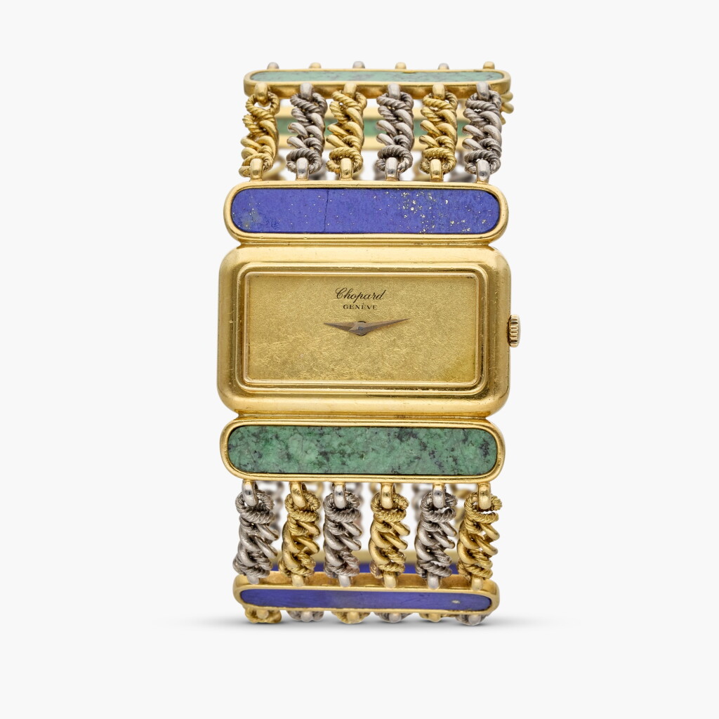 View full screen - View 1 of Lot 326. Reference 5048 1 | A yellow and white gold, nephrite, and lapis lazuli bracelet watch, Circa 1970.