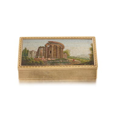 View full screen - View 1 of Lot 246. A Rare Gold and Micromosaic Snuff Box, Michaelsson and Benedicks, Stockholm, 1810.