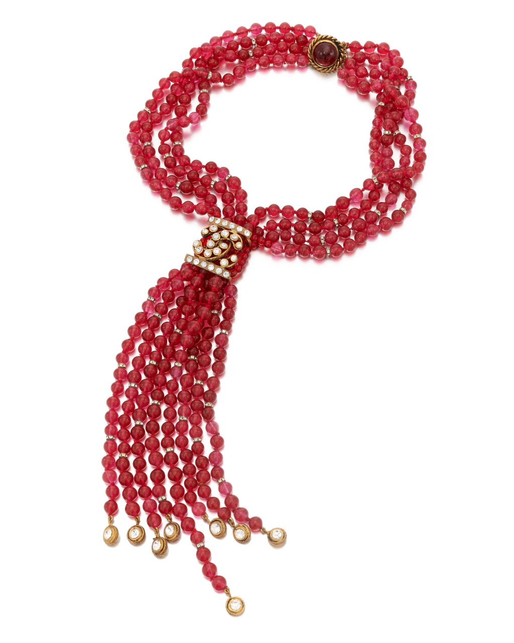 View full screen - View 1 of Lot 38. Red vitrum pastae and crystal necklace.