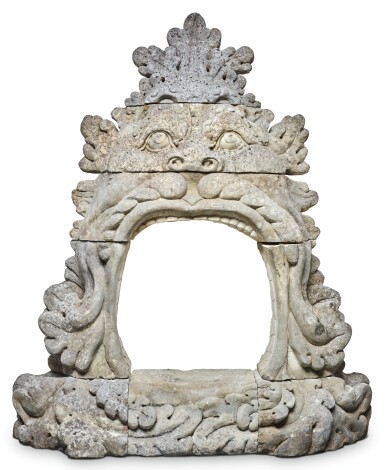 View full screen - View 1 of Lot 91. A CARVED STONE FIREPLACE LATE 19TH/EARLY 20TH CENTURY.