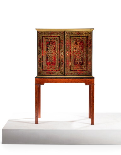 View full screen - View 1 of Lot 61. A Louis XIV brass, tortoiseshell, horn and ebonized wood première partie marquetry cabinet, circa 1700.