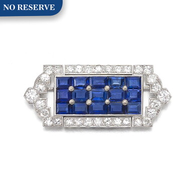 View full screen - View 1 of Lot 91. SAPPHIRE AND DIAMOND BROOCH.
