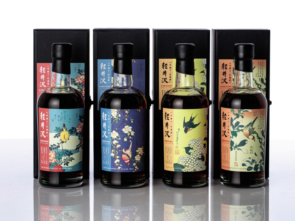 View full screen - View 1 of Lot 5553. 輕井澤花鳥系列 Karuizawa Single Sherry Cask 18 Year Old Flower and Bird Series Set 2000 (4 BT70).