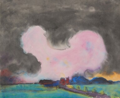 View full screen - View 1 of Lot 627. Marschlandschaft (helle Wolke über Bauernhof) (Marsh Landscape (Bright Cloud Over Farm Yard)).