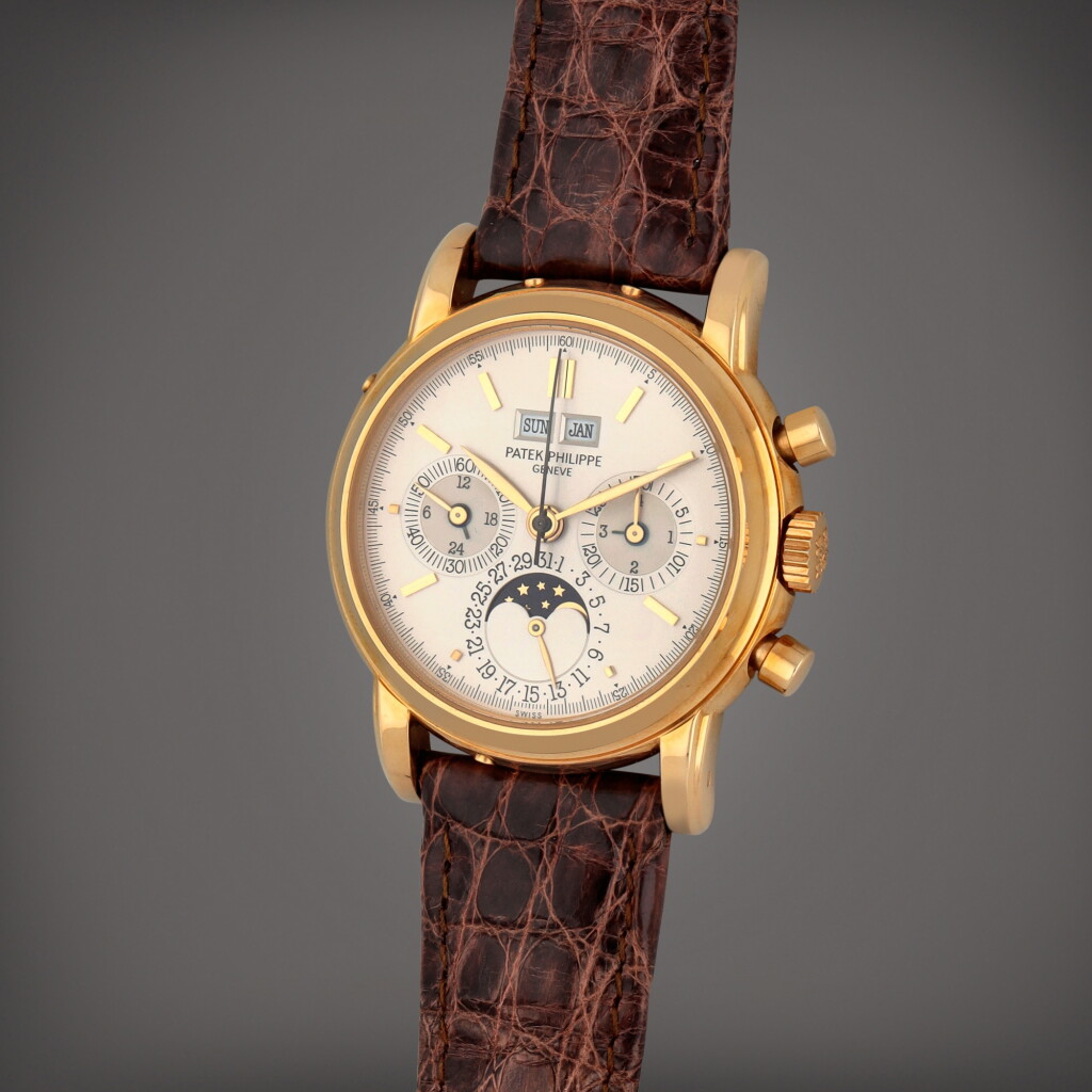 全萤幕检视 - 查看36Reference 3970E | A yellow gold perpetual calendar chronograph wristwatch with moon phases, 24-hour and leap year indication | Circa 1990的1