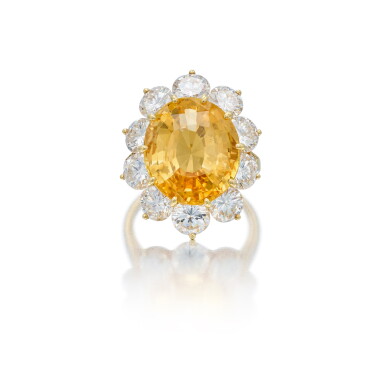View full screen - View 1 of Lot 381. Yellow Sapphire and Diamond Ring.