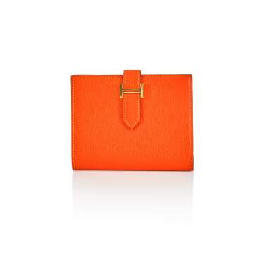View full screen - View 1 of Lot 147. Orange Bearn Wallet in Chèvre Leather with Palladium Hardware, 2013.