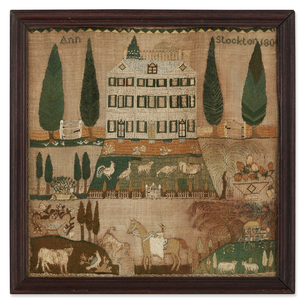 View full screen - View 1 of Lot 44. A Very Rare and Important Needlework Sampler, Ann Stockton (1793-1828), Upper Springfield Township, Burlington County, New Jersey, Dated 1804.