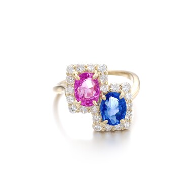 View full screen - View 1 of Lot 1091. Sapphire, pink sapphire and diamond ring.
