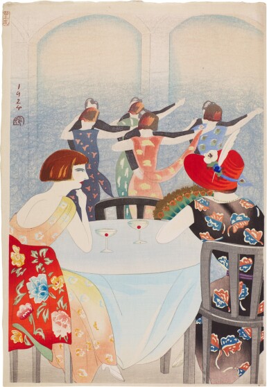 View full screen - View 1 of Lot 164. Yamamura Koka (Toyonari) (1885–1942) | Dancing at the New Carlton Hotel, Shanghai | Taisho period, early 20th century.