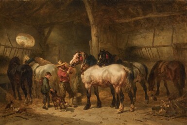 View full screen - View 1 of Lot 328. Saddling the horses.