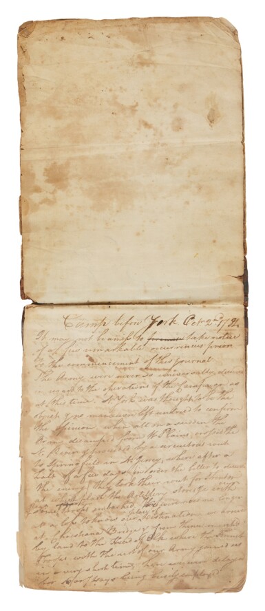 View full screen - View 1 of Lot 16. Captain James Duncan | Autograph manuscript journal signed from the Siege of Yorktown.