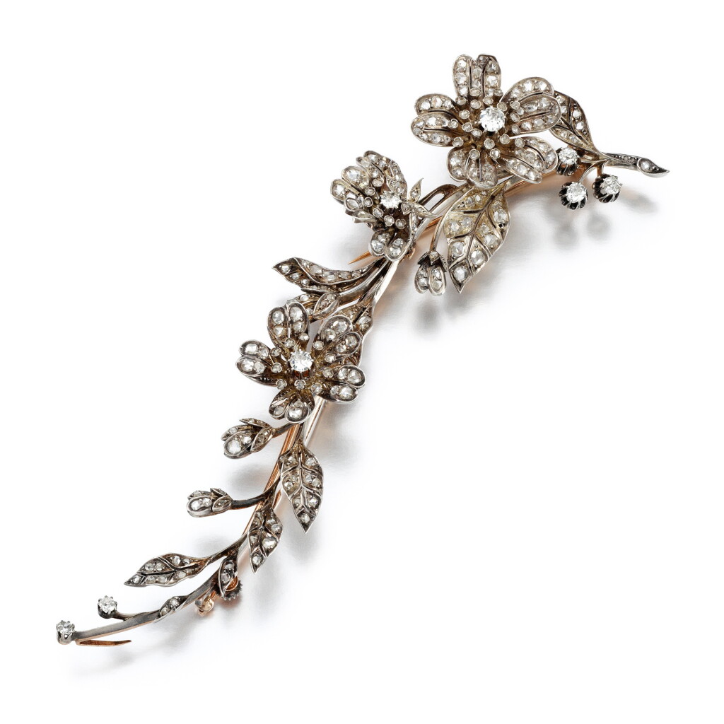 View full screen - View 1 of Lot 24. Diamond brooch / devant de corsage, circa 1870.