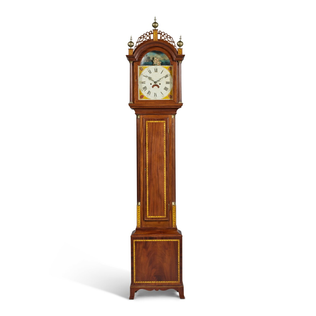 View full screen - View 1 of Lot 116. A Very Fine and Rare Federal Tall Case Clock with Rocking Ship Movement, works by Aaron Willard (1757-1844), case attributed to John and Thomas Seymour (active 1795-1805), dial painting attributed to Spencer Nolen (1784-1849), Boston, circa 1800.