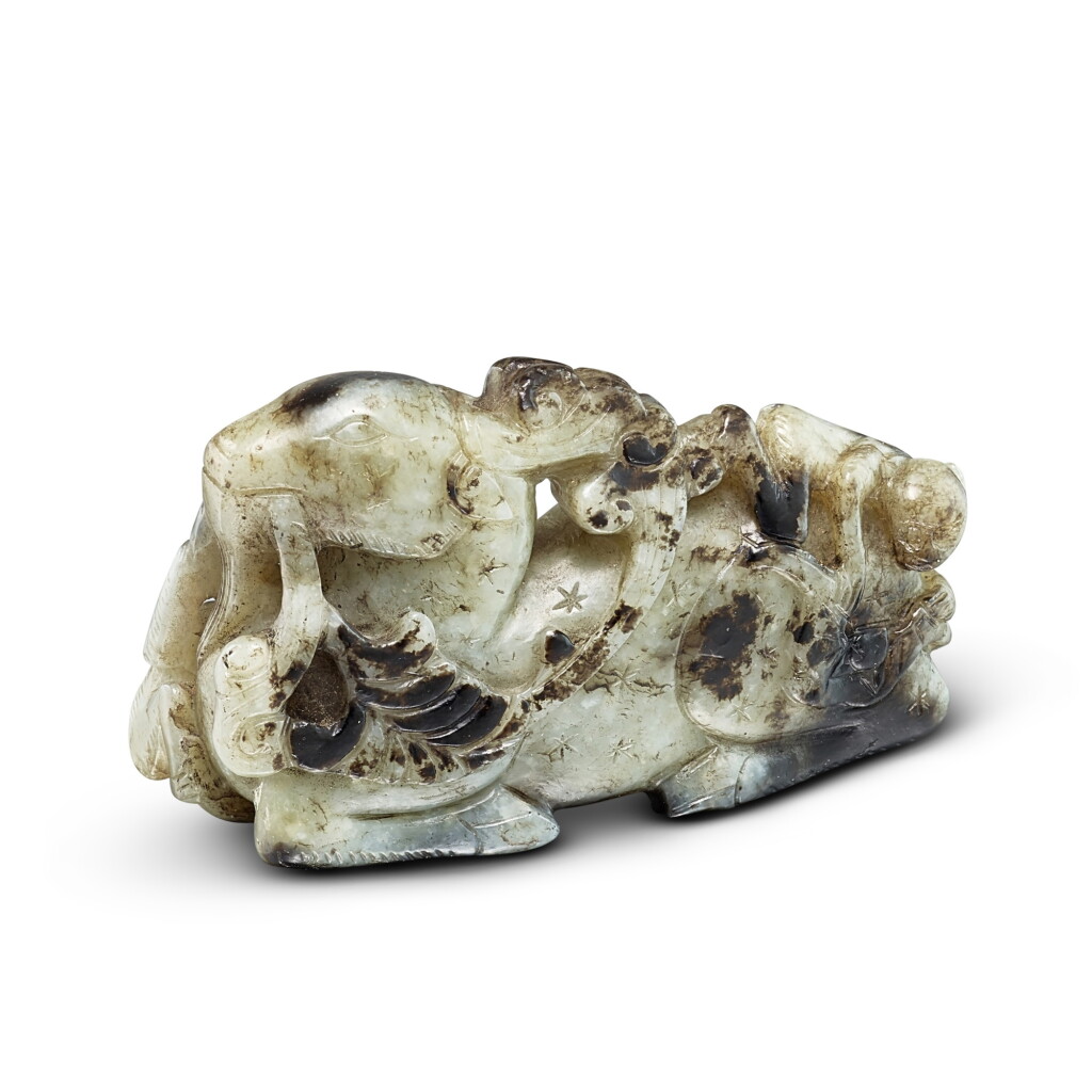 View full screen - View 1 of Lot 2010. A jade 'deer, monkey and lingzhi' group, Ming dynasty 明 玉雕壽祿長春臥鹿.