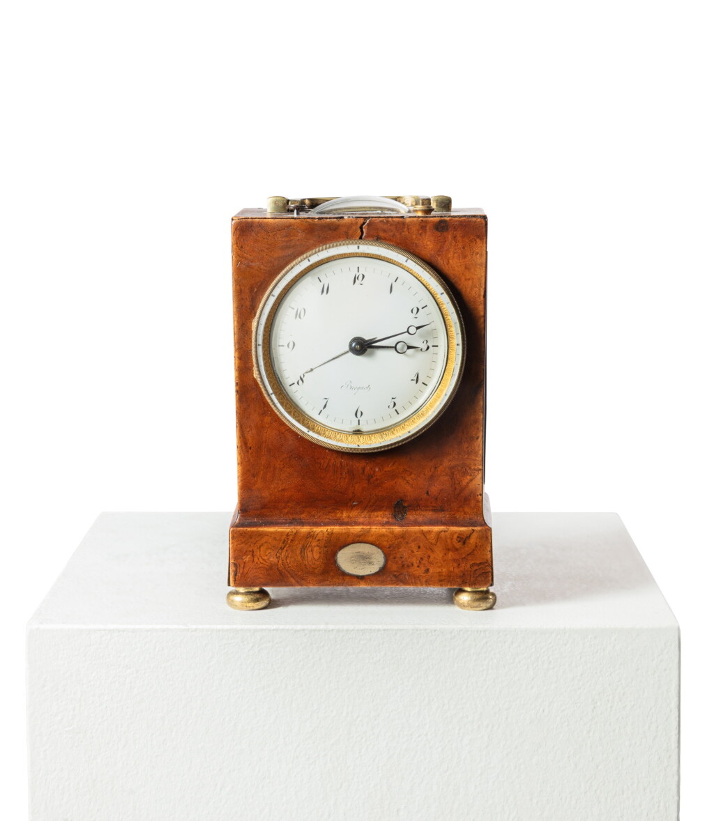 View full screen - View 1 of Lot 178. An Empire mahogany 'four-part' travel clock with hour and quarter-hour striking and alarm functions, circa 1812, signed Breguet, no. 2518, made for Prince Antonio de Bourbon of Spain.