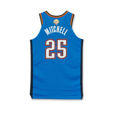View full screen - View 1 of Lot 29. Ajay Mitchell Oklahoma City Thunder 2025 Western Conference Finals Game Worn and 2025 NBA Finals Game Issued Icon Edition Jersey | ‘Championship Run’ | Matched to Game 3 Locker Room Image | Matched to the Western Conference Finals and Semifinals | 3 Games.