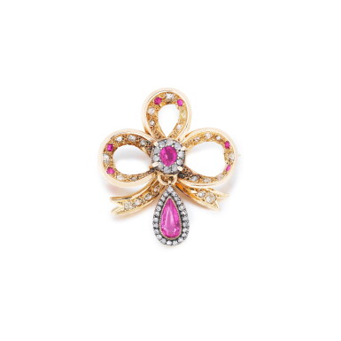 View full screen - View 1 of Lot 4. Broche saphirs roses et diamants | Pink sapphire and diamond brooch.
